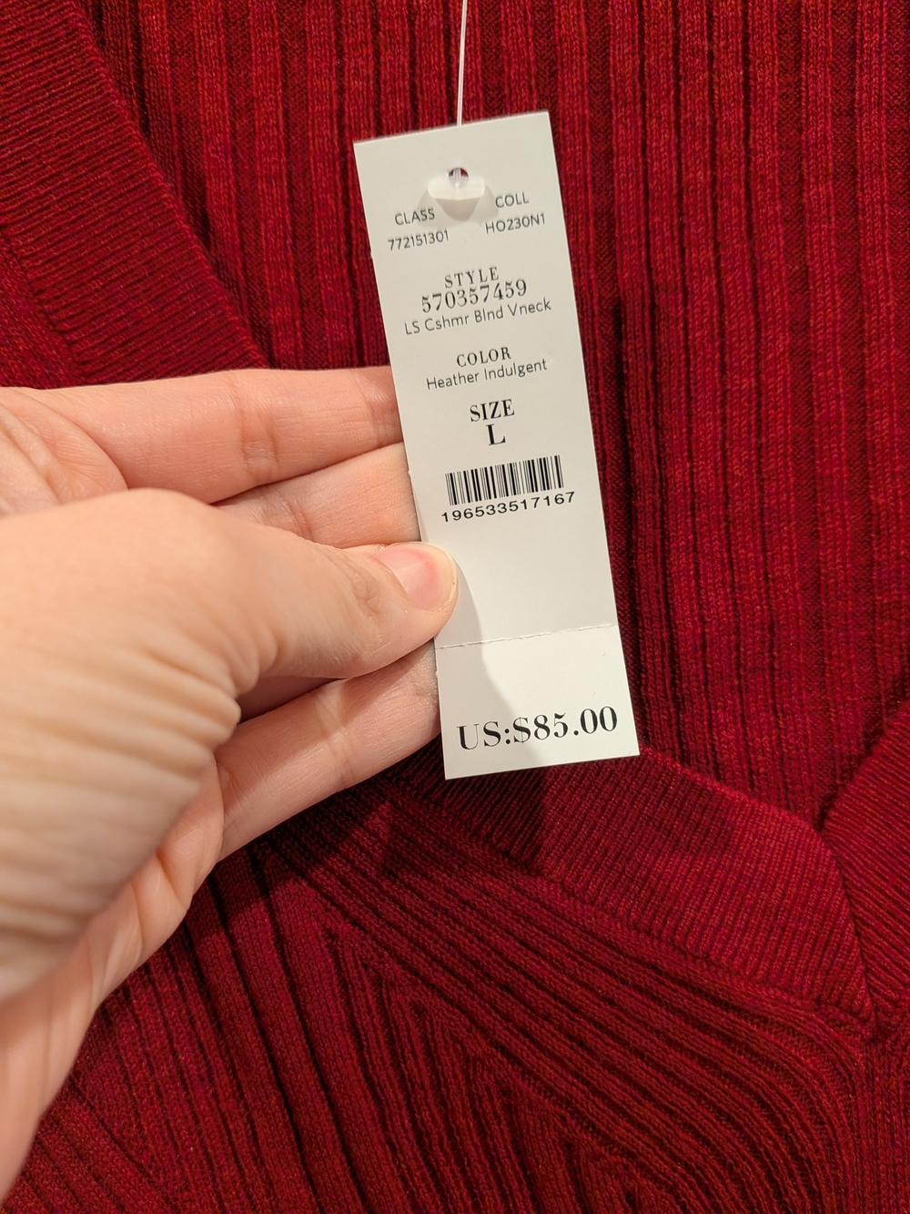 White House Black Market Red Ribbed V-Neck Sweater - Picture 3 of 5